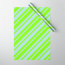 [ Thumbnail: Powder Blue & Chartreuse Colored Lined/Striped Pattern Wrapping Paper ]