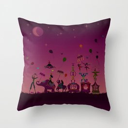 colorful circus carnival traveling in one row at night Throw Pillow