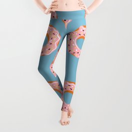 Blue seamless pattern background of strawberry donut Leggings