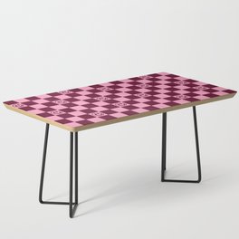 Smiley Faces On Checkerboard (Pink & Wine Burgundy)  Coffee Table