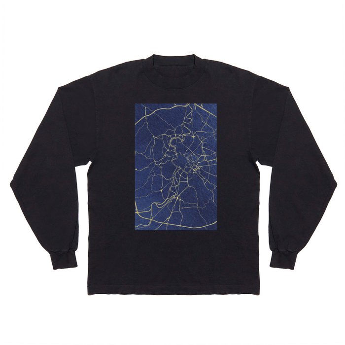 Rome Blue and Gold Street Map Long Sleeve T Shirt