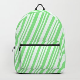 [ Thumbnail: Mint Cream & Light Green Colored Striped Pattern Backpack ]