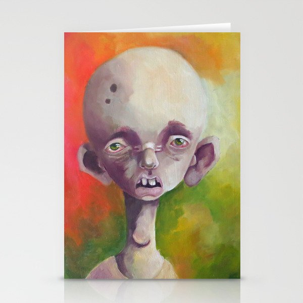 Calvin - Sad weird surreal guy with insomnia on green orange yellow background Stationery Cards