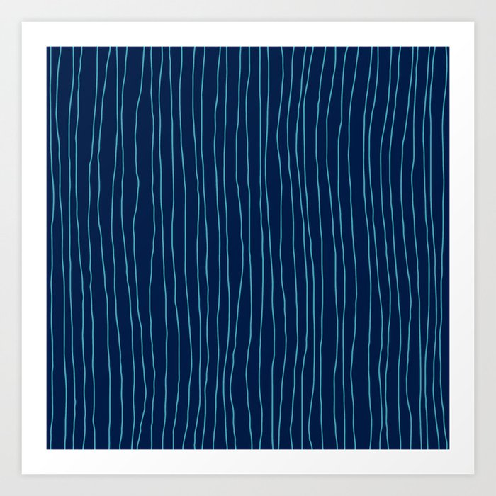 Hand Drawn Lines Vertical Blue Art Print