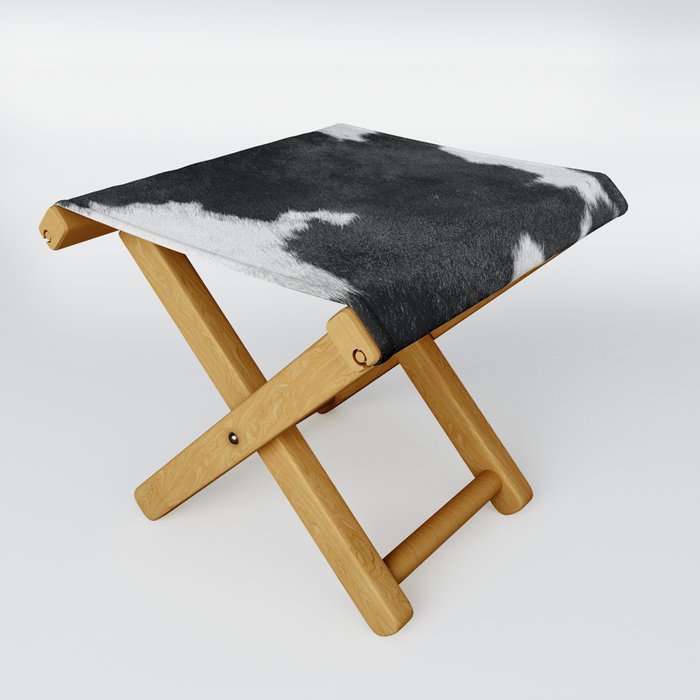 Black and White Cow Skin Print Folding Stool