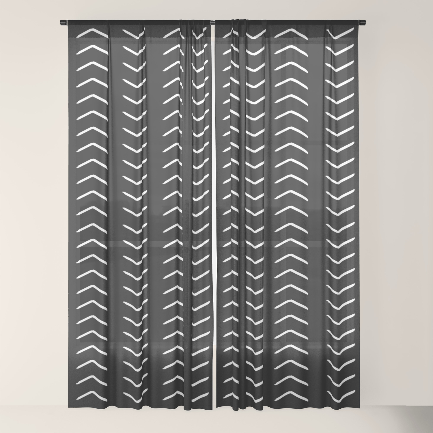African Mudcloth Black Chevron Arrows Sheer Curtain By Hellcom