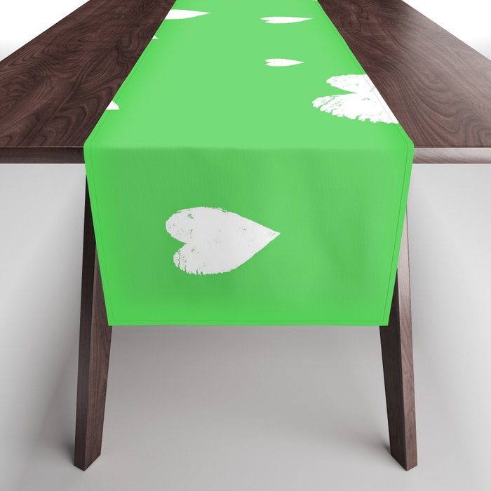 Hand-Drawn Hearts (White & Green Pattern) Table Runner