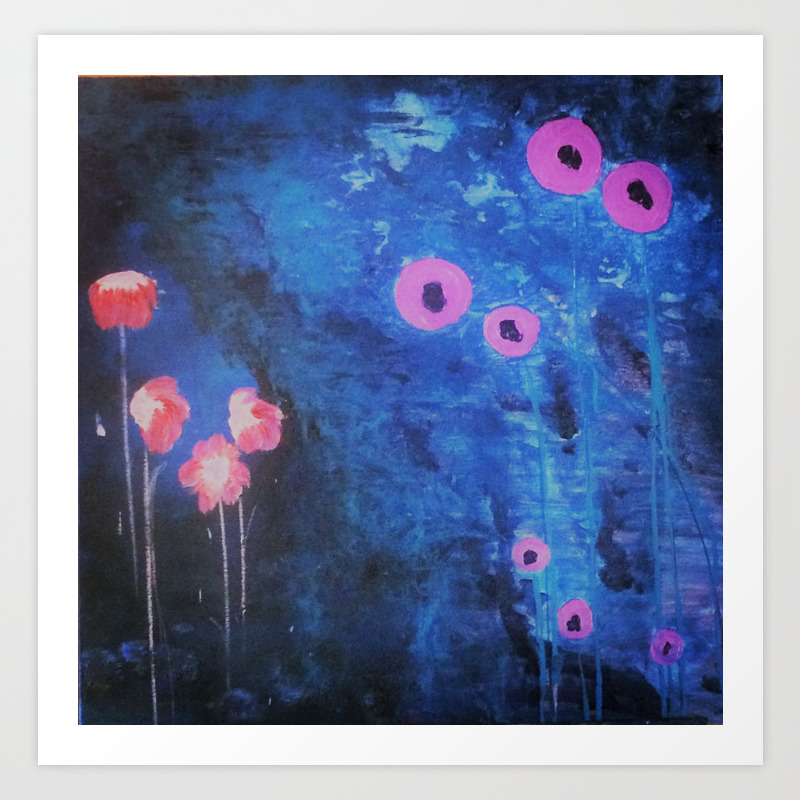 Abstract Vibrant Blue Flower Painting By Jodi Tomer Blue