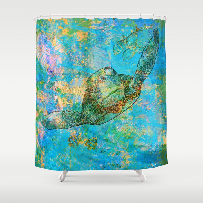 Sea Turtle Over Atlantis Shower Curtain