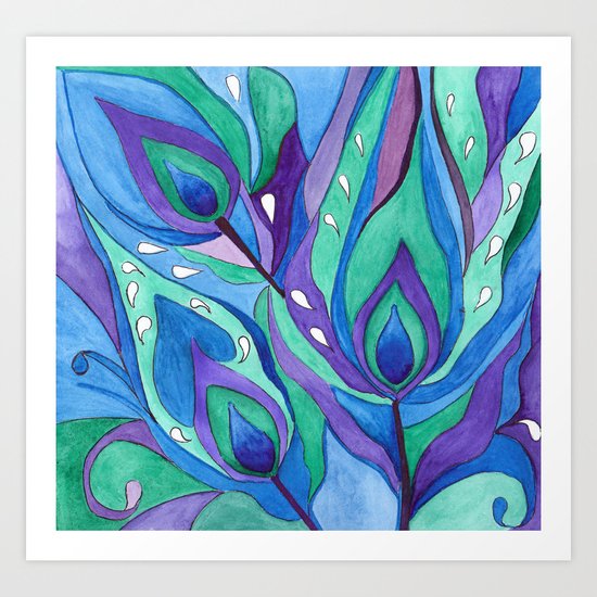 Watercolor . Abstraction . The peacock feather . 1 Art Print