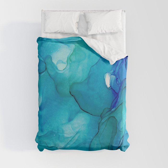 Blue Alcohol Ink Abstract 131 Painting created by Herzart Duvet Cover