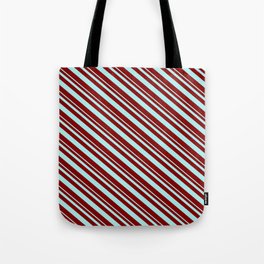 [ Thumbnail: Turquoise & Maroon Colored Striped Pattern Tote Bag ]