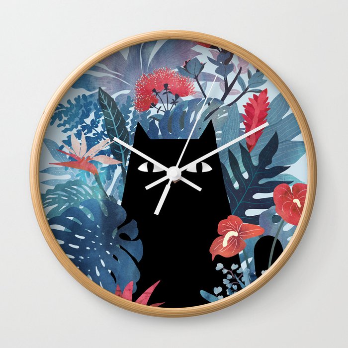 Popoki in Blue Wall Clock