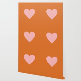 Cute Pink Heart on Orange Minimal Wallpaper