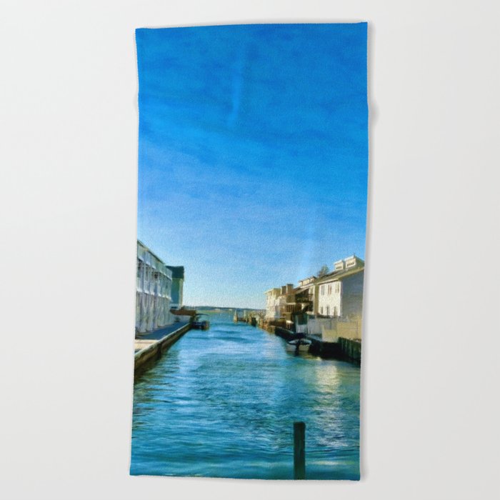 Boat Dock in New England Beach Towel