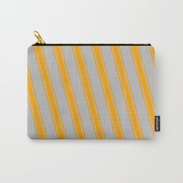 [ Thumbnail: Grey & Orange Colored Lines Pattern Carry-All Pouch ]
