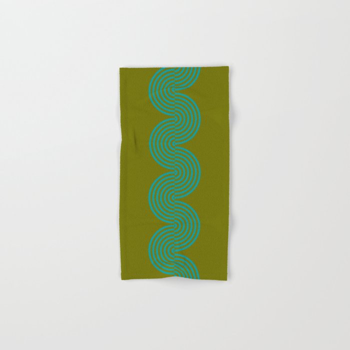 groovy minimalist pattern aqua waves on olive Hand & Bath Towel