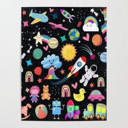 Astronaut and space pattern gift for kids Poster