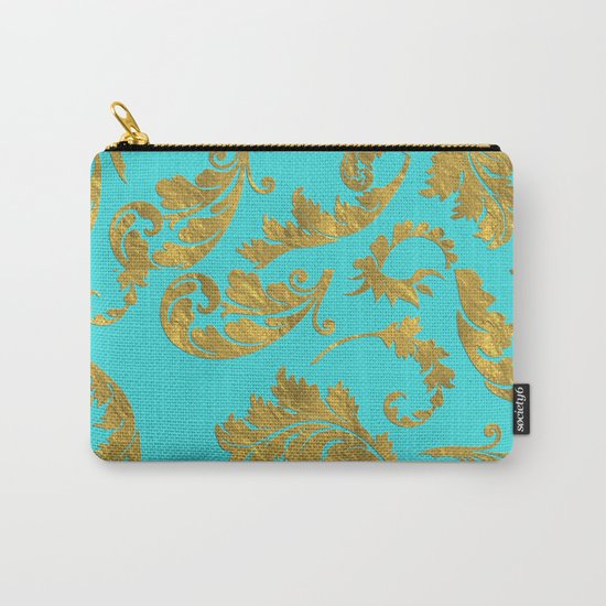 Queenlike on aqua - Gold glitter ornaments on aqua backround- pattern Carry-All Pouch