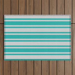 [ Thumbnail: Light Grey & Light Sea Green Colored Striped Pattern Outdoor Rug ]