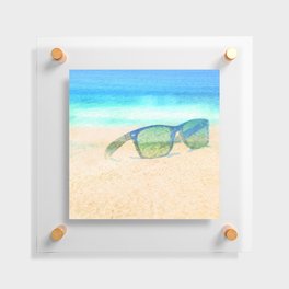 beach glasses tan and blue impressionism painted realistic still life Floating Acrylic Print