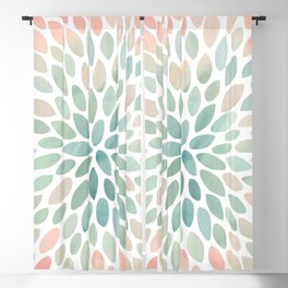 Floral Bloom, Abstract Watercolor, Coral, Peach, Green, Floral Prints Blackout Curtain
