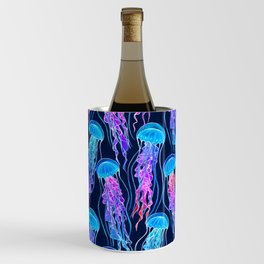 Luminescent Rainbow Jellyfish on Navy Blue Wine Chiller