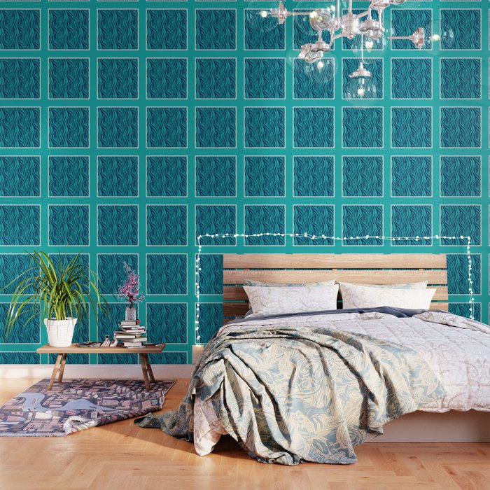 Blue And Turquoise Zebra Stripes Palm Beach Preppy Wallpaper By