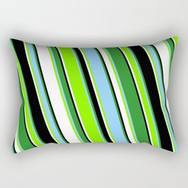 [ Thumbnail: Colorful Forest Green, Light Sky Blue, Green, White, and Black Colored Pattern of Stripes Rectangular Pillow ]