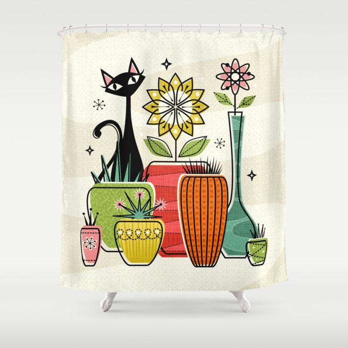 Plants, Pots, and a Pussycat ©studioxtine Shower Curtain