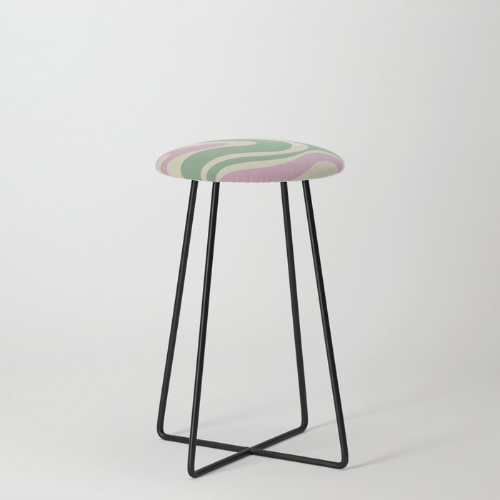 Modern Retro Liquid Swirl Abstract in Soft Pastel Lavender Pink Lime Green Cream Counter Stool