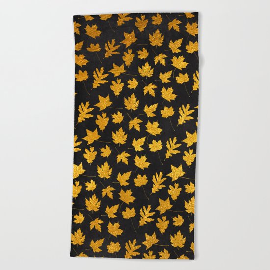 AUTUMN - gold leaves on chalkboard backround Beach Towel