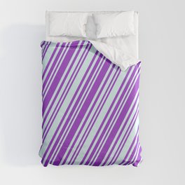 [ Thumbnail: Dark Orchid & Light Cyan Colored Stripes/Lines Pattern Duvet Cover ]