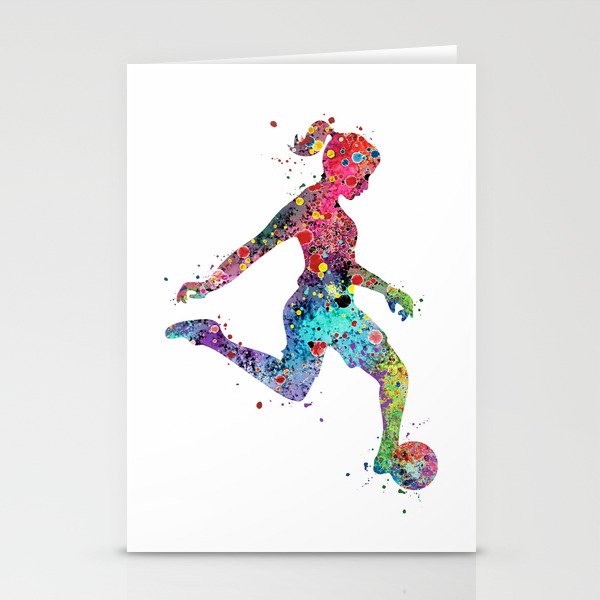 Girl Soccer Player Watercolor Sports Art Stationery Cards