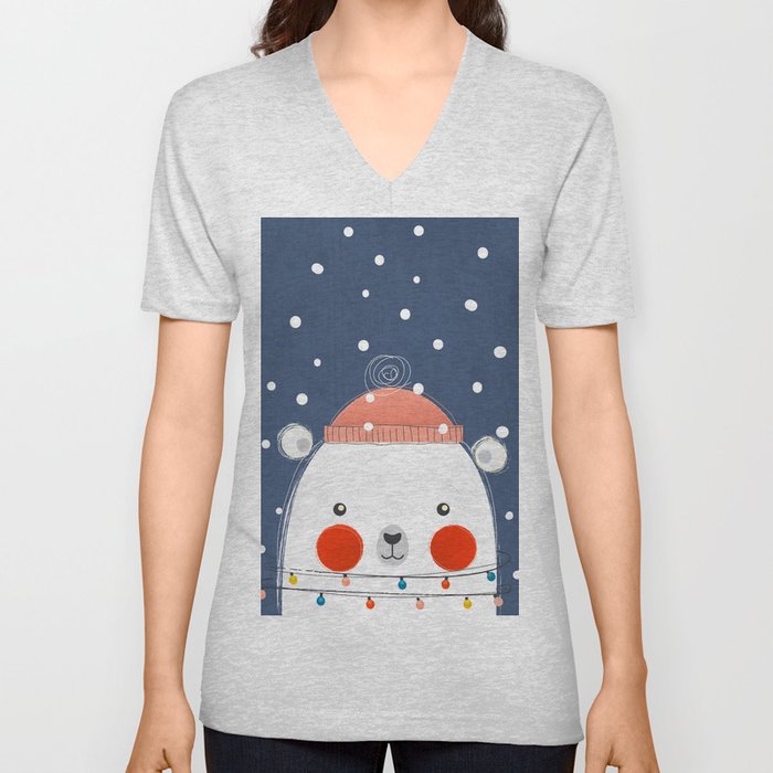 Christmas Bear with fairy lights no2 V Neck T Shirt