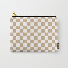 White and Tan Brown Checkerboard Carry-All Pouch