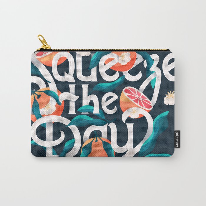 Squeeze the day lettering illustration with oranges on dark blue background VECTOR Carry-All Pouch