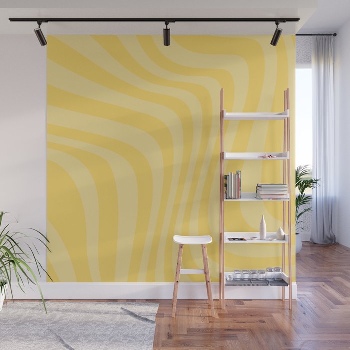 Wavy Pattern Retro Abstract Modern Yellow Wall Mural