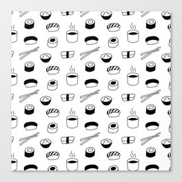 Minimalist Sushi Pattern (black/white) Canvas Print
