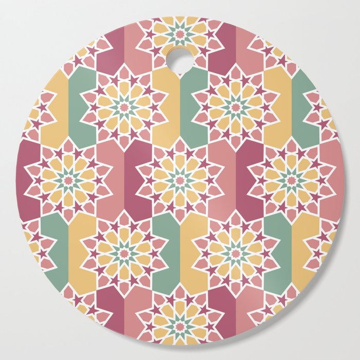 Pink Stars and Yellow Flowers ARABIC TILES Cutting Board