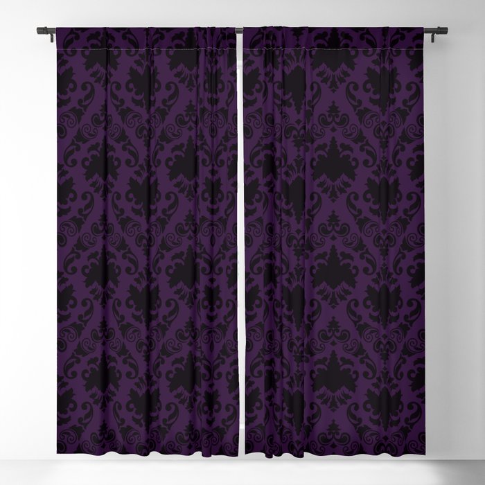 Aubergine and Black Damask Blackout Curtain