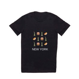 New York Retro Art Decor Boho Vacations Blue Modern Decor Illustration T Shirt