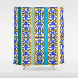 Summer ,Sicilian tiles ,azulejo,majolica art Shower Curtain