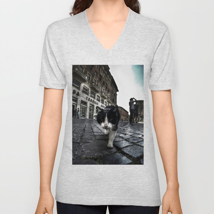 Street Cat V Neck T Shirt