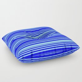 [ Thumbnail: Blue and Sky Blue Colored Pattern of Stripes Floor Pillow ]