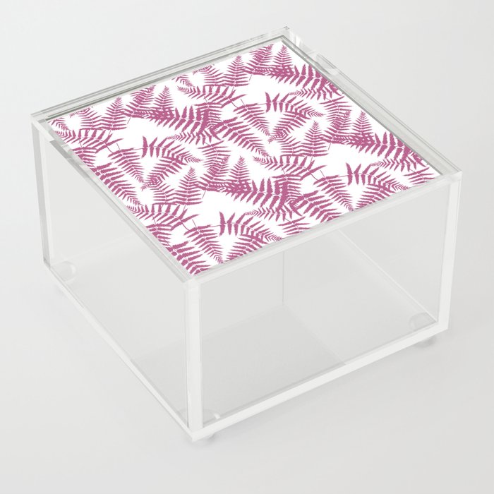Magenta Silhouette Fern Leaves Pattern Acrylic Box
