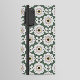 mid century geometric flower pattern on kale green Android Wallet Case