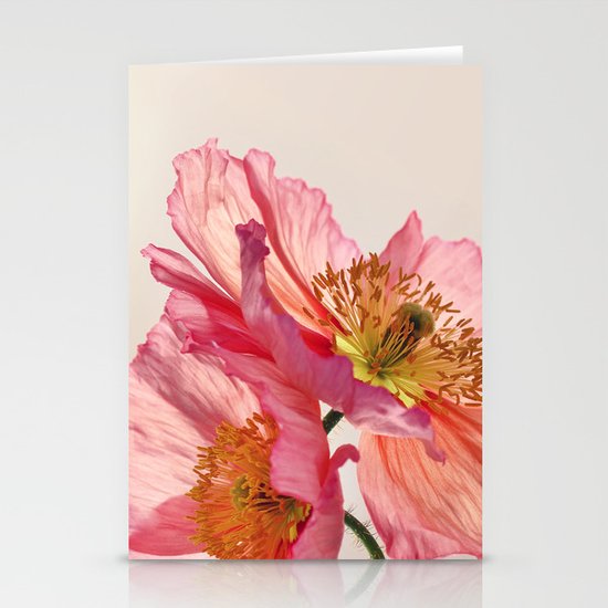 Like Light through Silk - peach / pink translucent poppy floral Stationery Cards