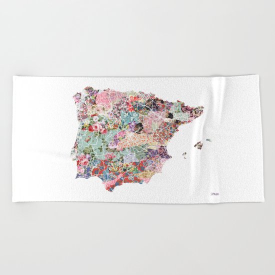 Spain map flowers composition Beach Towel