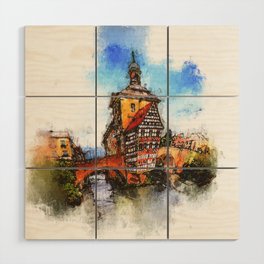 Old Town Hall and flyover in Bamberg Wood Wall Art